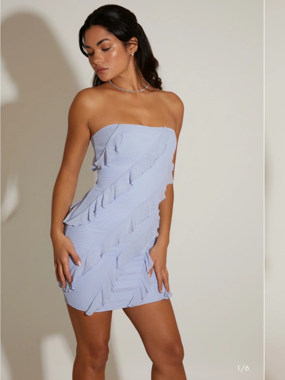 Strapless Ruffle Mini Dress in Light Blue